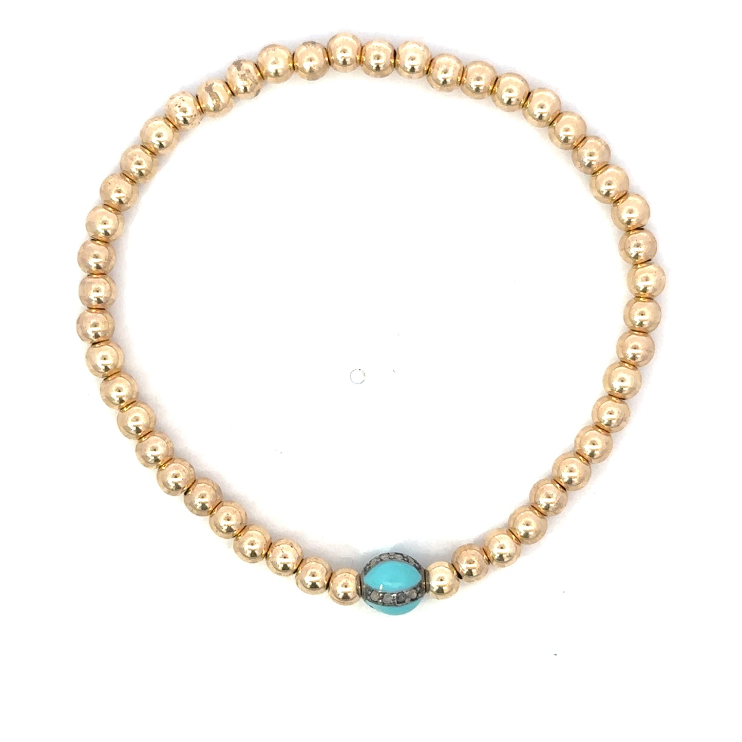 Gold Filled Bead Bracelet with Turquoise Enamel Pave Bead