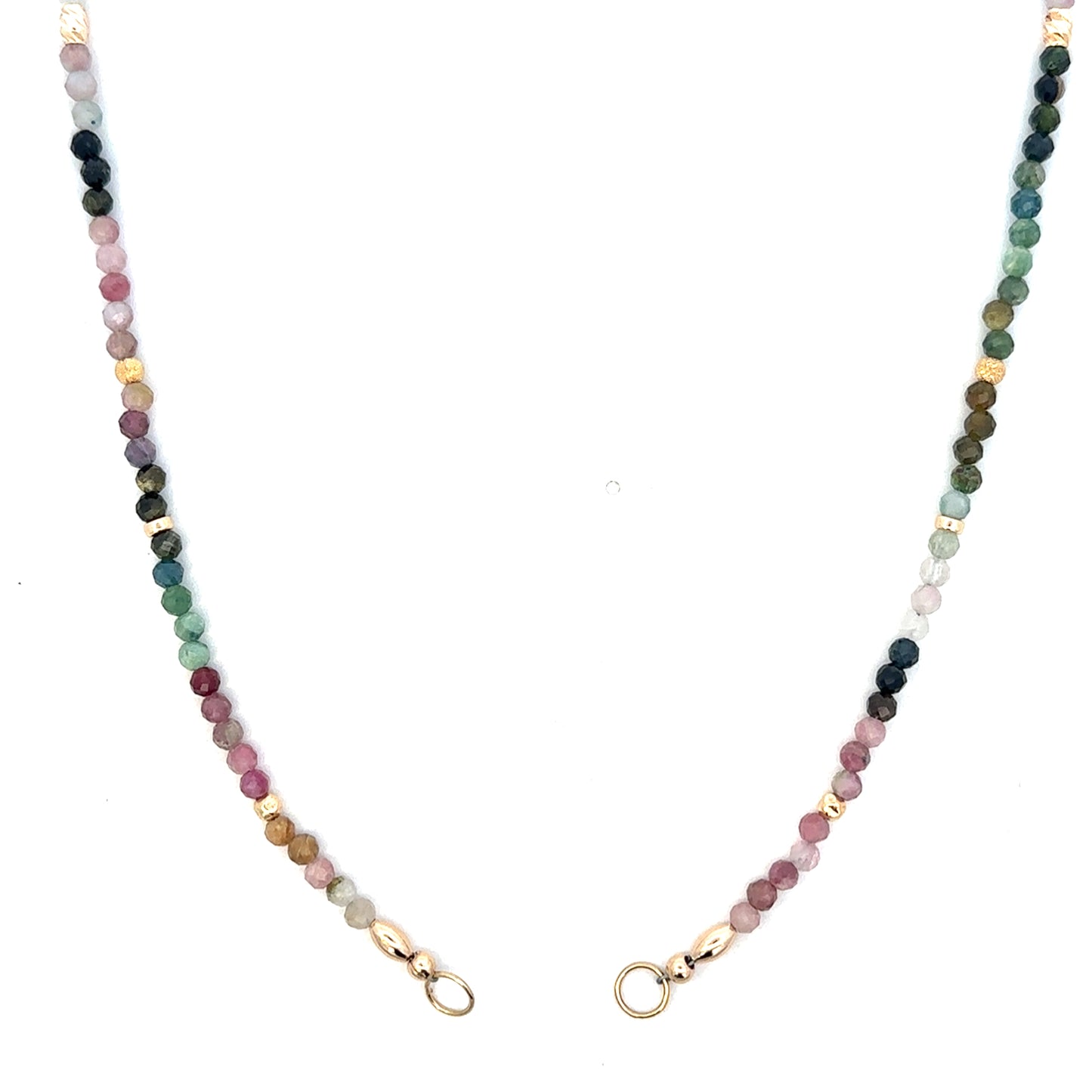 3mm Watermelon Tourmaline and GF Bead Open Bail Necklace