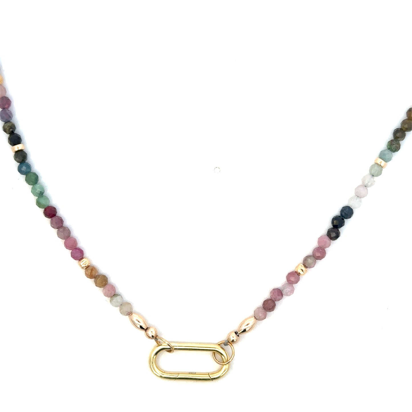 3mm Watermelon Tourmaline and GF Bead Open Bail Necklace