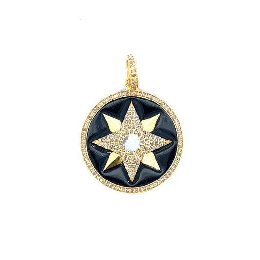 Vermeil Black Enamel Star Disc Pendant with Moonstone Center