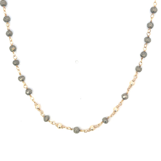 Pyrite Rosary Chain with 5 Gold Balls