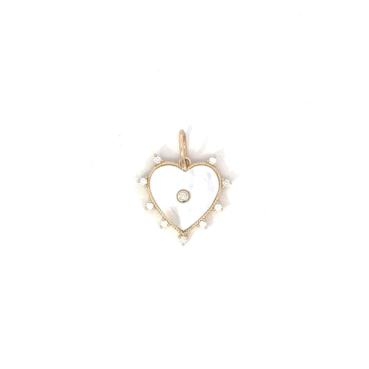 Yellow Gold WMOP Heart Pendant with Bezeled Diamond