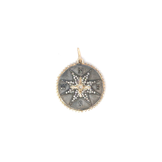 Mixed Metal Compass Pendant with Pave Accents