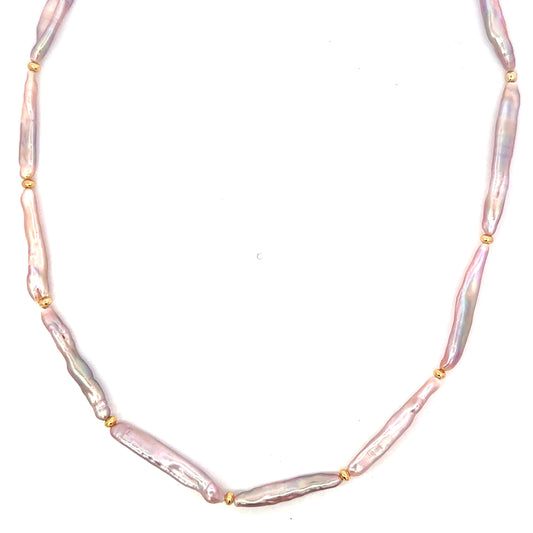 Blush Tube Pearl Necklace with GF Bead Accents