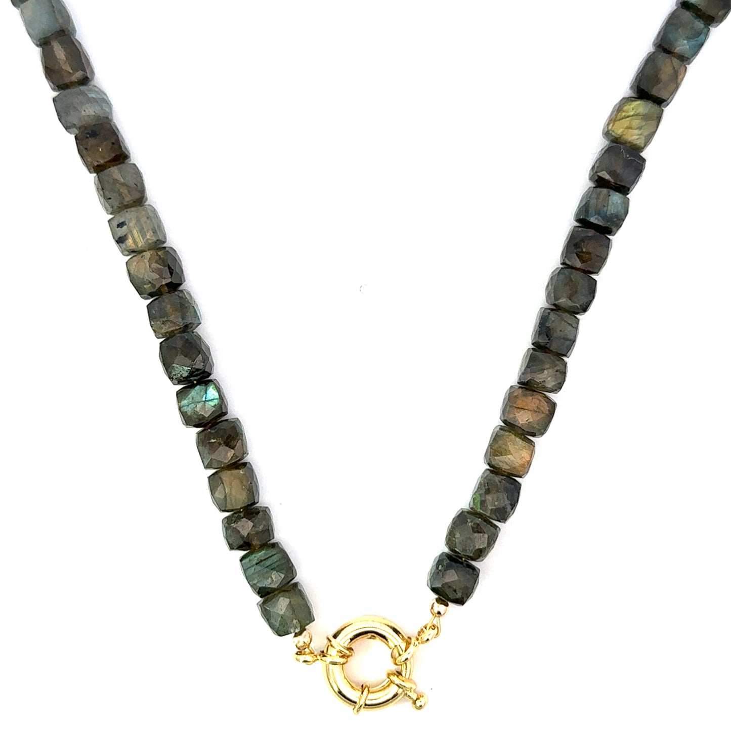Cubed Labradorite Necklace with Vermeil Mariner Clasp