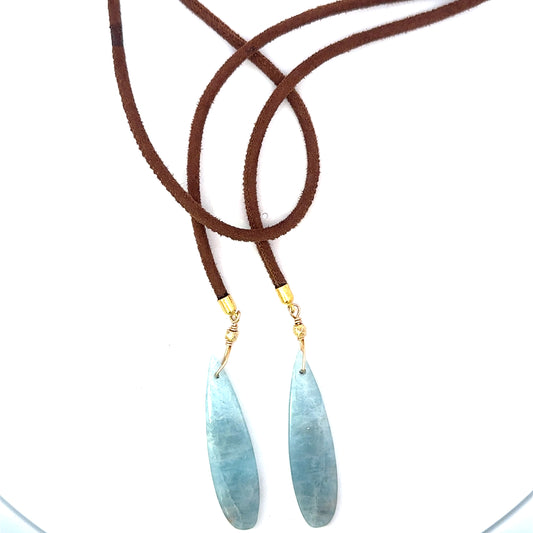 Powder Blue Agate and Brown Leather Bolo Lariat