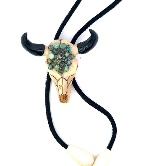 Steer Skull Bolo with Turquoise Accents