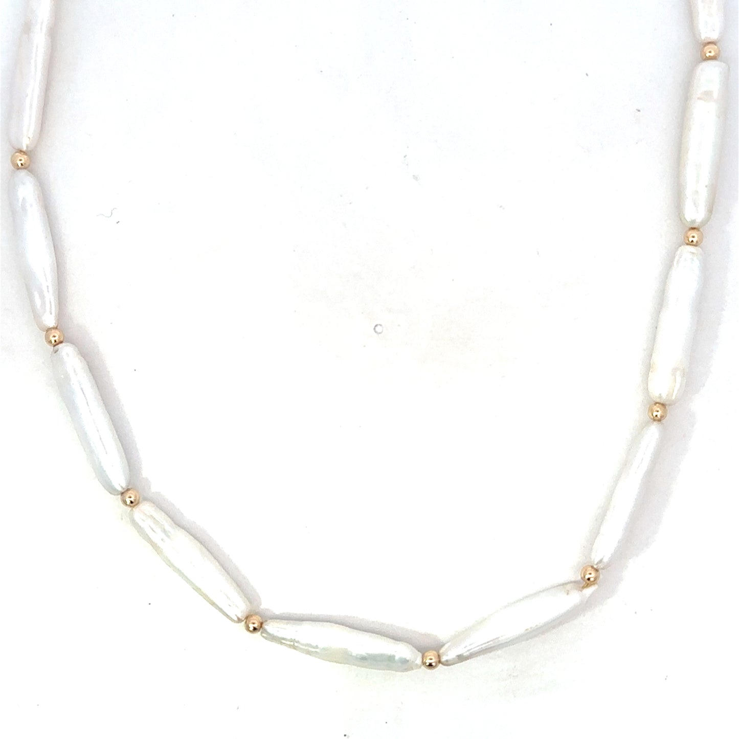 White Tube Pearl Necklace with GF Accents