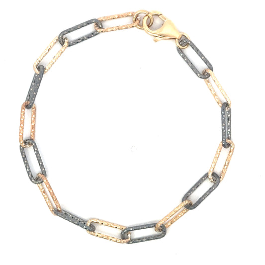 Medium Mixed Metal Diamond Cut Paper Clip Bracelet
