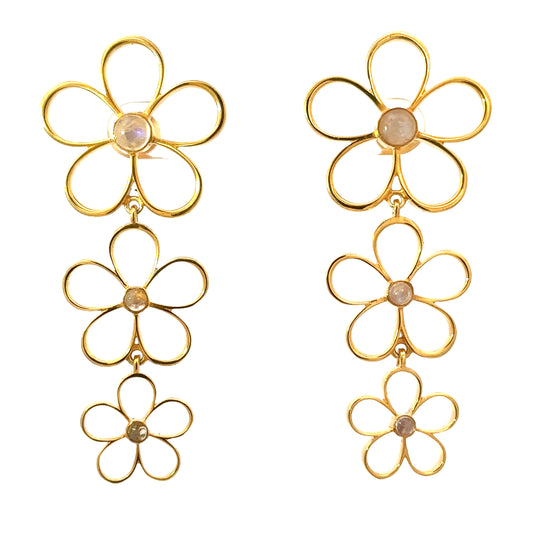 Vermeil Triple Open Flower Earring with Moonstone Center