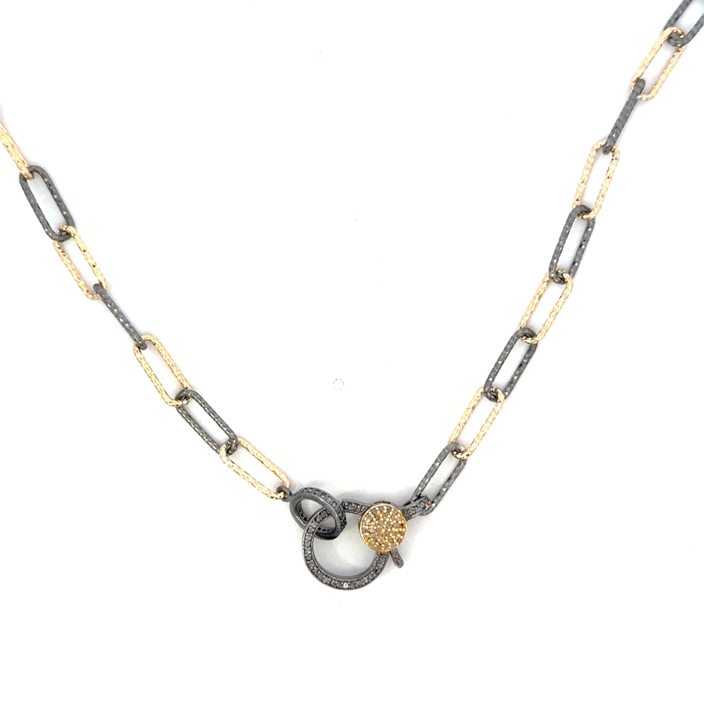 Small Yellow GF and Sterling Diamond Cut Paper Clip Chain Necklace with Mixed Metal Lobster