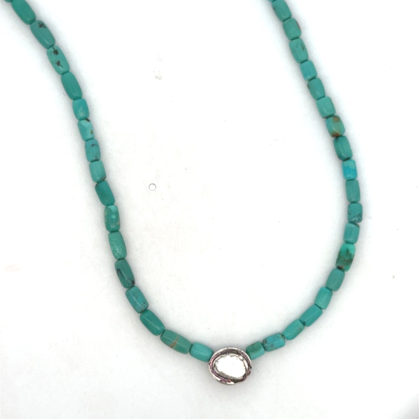 Pencil Cut Turquoise Bead Necklace with Rose Cut Diamond