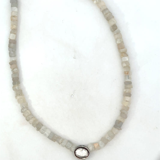 Moonstone Heishi Bead Necklace with Rose Cut Diamond