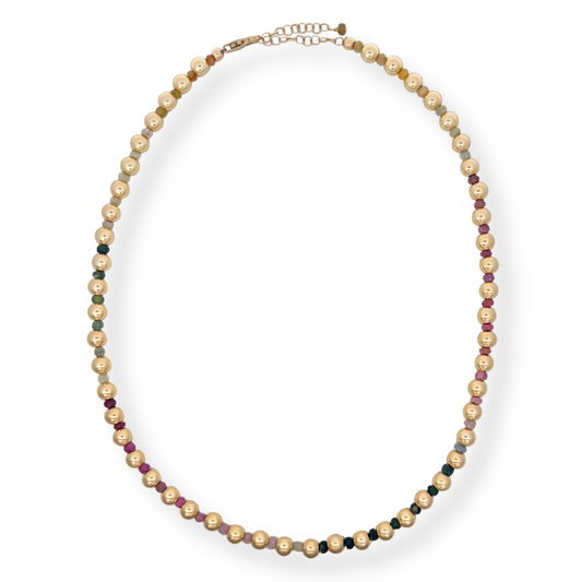6mm Gold Filled and Rainbow Sapphire Beaded Necklace