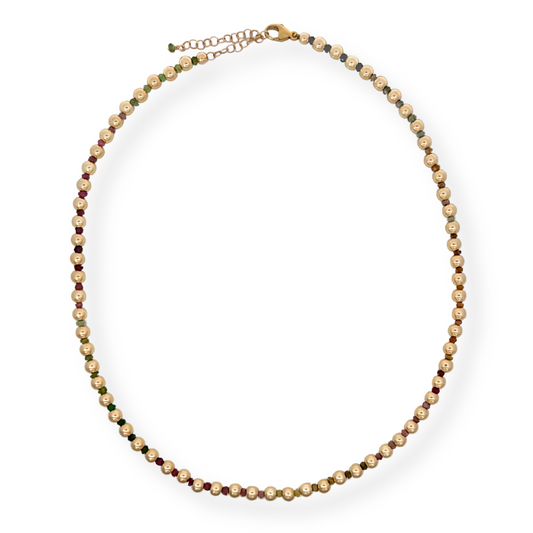 5mm Gold Filled and Tourmaline Beaded Necklace