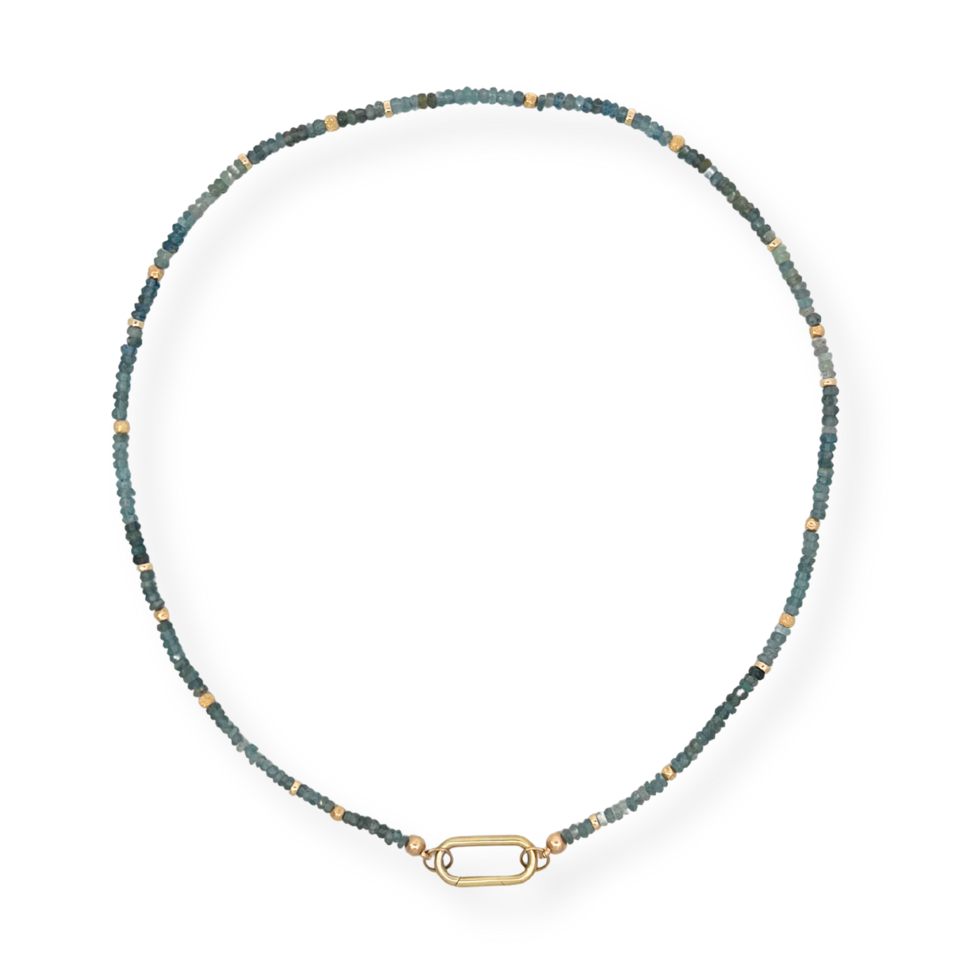 3mm Moss Aquamarine and GF Bead Open Bail Necklace