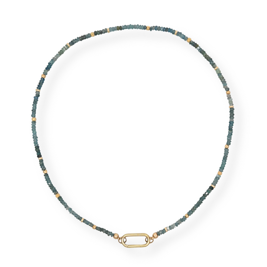 3mm Moss Aquamarine and GF Bead Open Bail Necklace