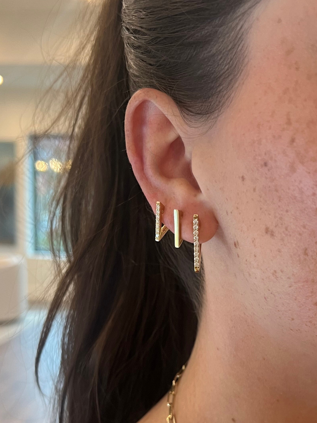 Yellow Gold Diamond Triangle Hoop