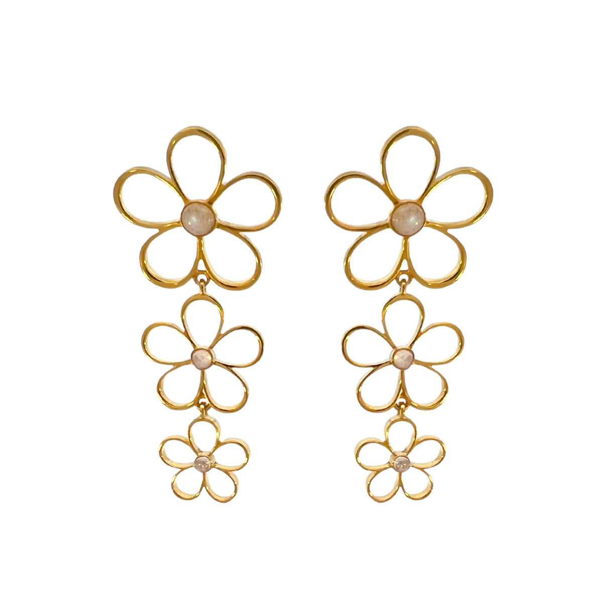 Vermeil Triple Open Flower Earring with Moonstone Center