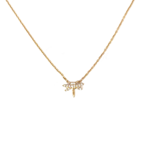 Tiny Pave Diamond Dragonfly Necklace