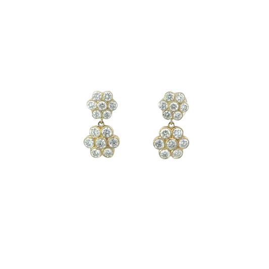 Diamond Double Drop Flower Earring