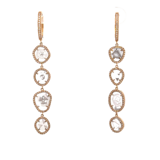 Yellow Gold Pave 4 Sliced Diamond Drop Earring