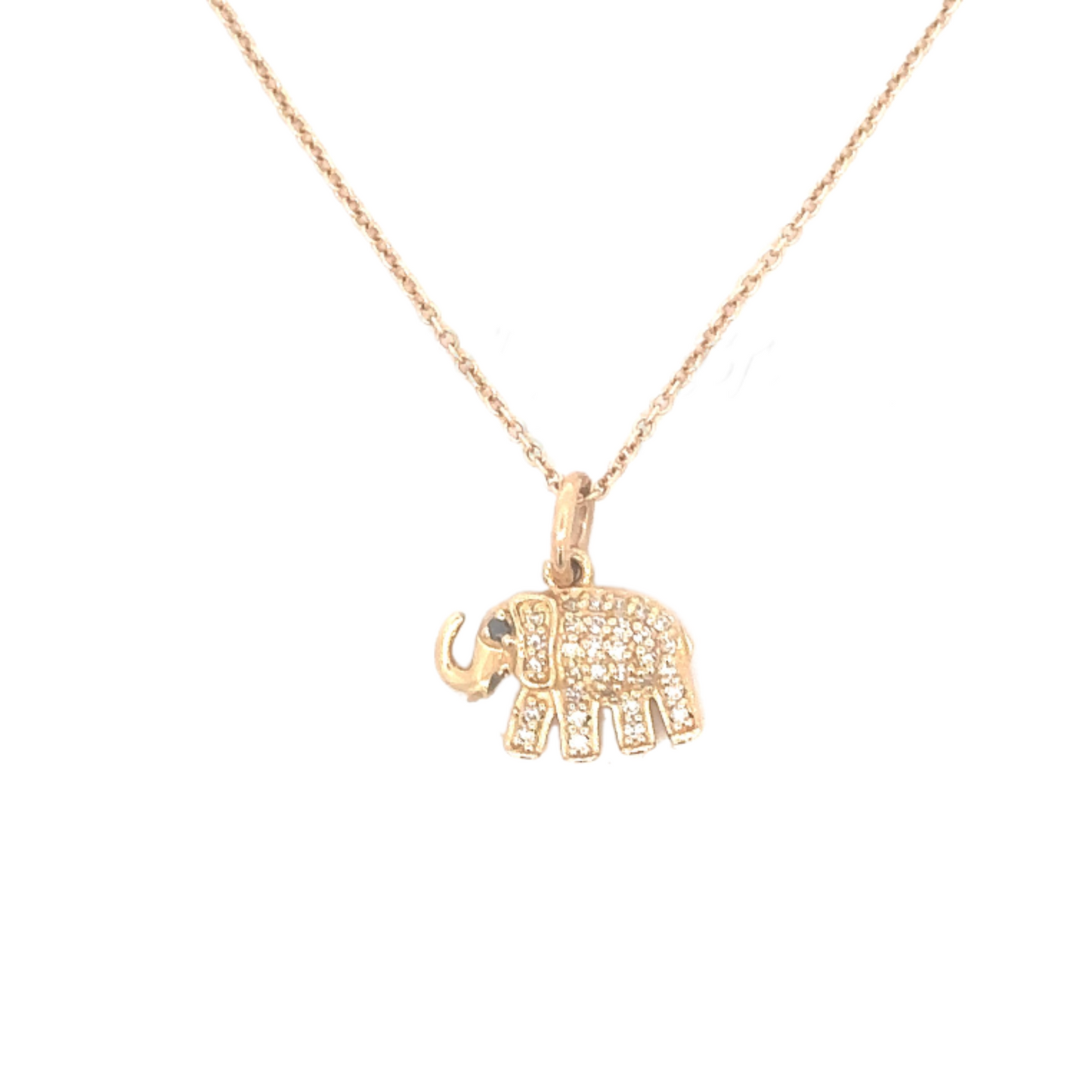 Yellow Gold Single Pave Diamond Elephant Necklace