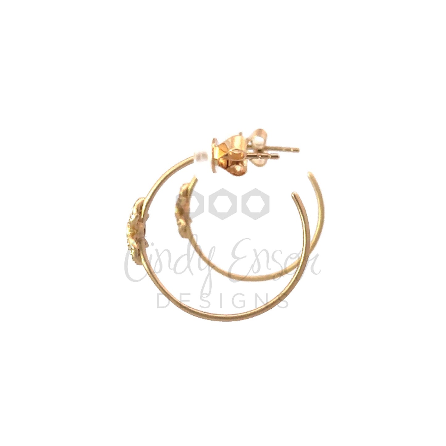 Hoop Earring with Single Station Pave Flower Accent